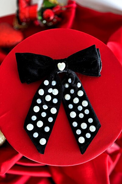 New Obsessions Μαύρο βελούδινο κούμπωμα με φιόγκο με διακόσμηση με πέρλες