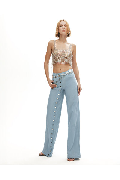 Khela The Label Magnet Of Scandal Pants In Blue Mavi Uzun Bol Pantolon
