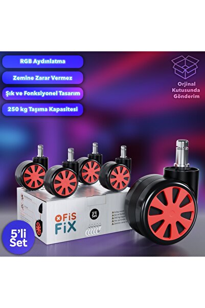 Ofisfix 60mm Kırmızı Oyuncu Koltuğu Tekeri | Ofis Koltuk Tekeri | Ultra Sessi...