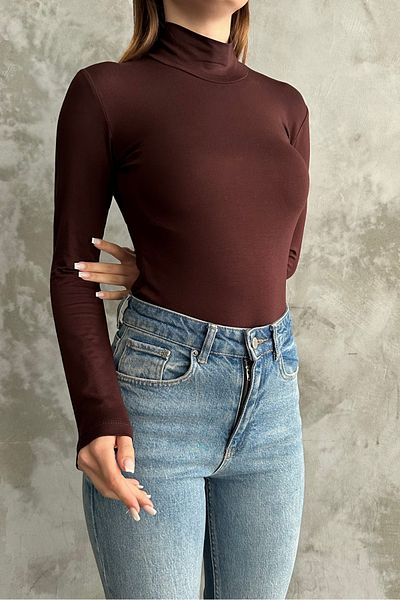 macharel jeans Bitter Brown Half Turtleneck Basic μακρυμάνικο κορμάκι