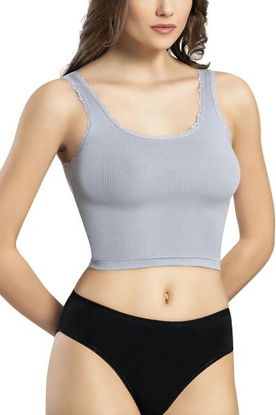 Pijamarket Camolă din bumbac pieptănat cu bretele cu dantelă Tricou pentru femei
