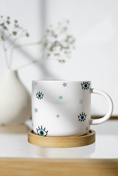 EYBaskı Tasarım كوب NESCAFE مطبوع عليه خرز عين الشر من الخزف الأبيض