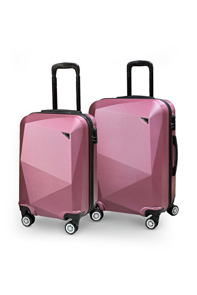 POLO&SKY Elmas Model Gül Kurusu Renk 2'li Valiz Seti Kabin+Orta