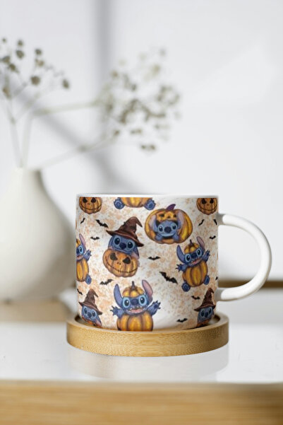 EYBaskı Tasarım White Porcelain Halloween Themed Nescafe Cup