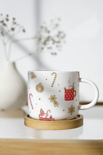 EYBaskı Tasarım White Porcelain Christmas Themed Nescafe Cup