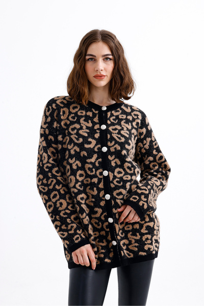 EZGİ KILINÇ Leopard Print Long Buttoned Cardigan
