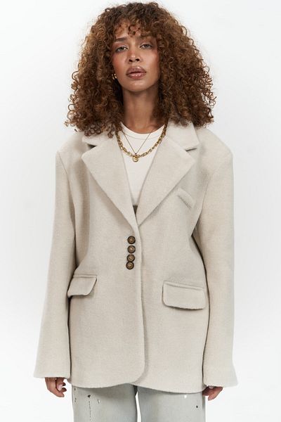 MAİ COLLECTİON Proenza Beige Blazerjacke – dicker Kaschmir, kurzer Mantel, Allbucks Mai Modell Abmaı0005