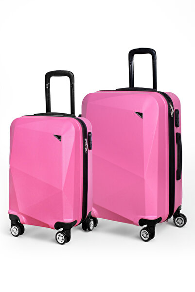 POLO&SKY Elmas Model Pembe Renk 2'li Valiz Seti (kabin+orta)
