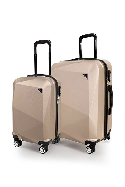 POLO&SKY Elmas Model Gold Renk 2'li Valiz Seti (kabin+orta)