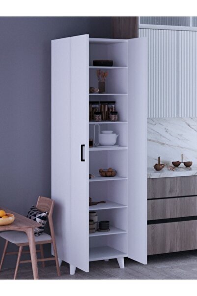 KZY 8 Raflı 2 Kapaklı 16R Çok Amaçlı Dolap Erzak Dolabı Banyo Dolabı Kiler Dolabı Beyaz
