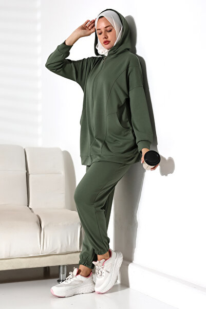 Mihran Butik Khaki Color Women's Sports Double Set - Comfortable Tunic and Pants Hijab