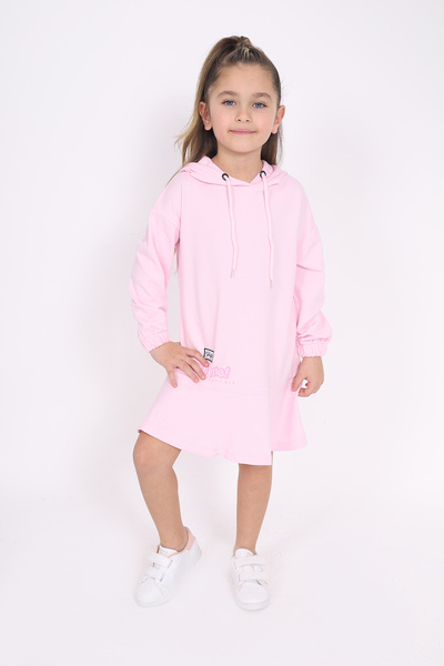 Toontoy Rochie pentru fetiță cu glugă cu detaliu de broderie cu imprimeu