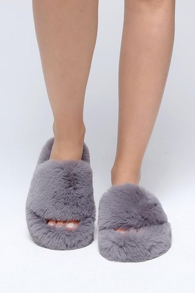Beyond Γυναικείες Παντόφλες Smoked Extra Soft Furry House 3cm Bynd01