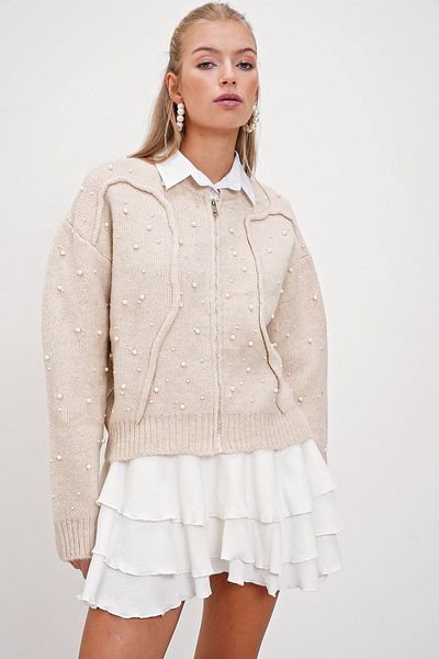 HAKKE Zippered and Washed Cardigan