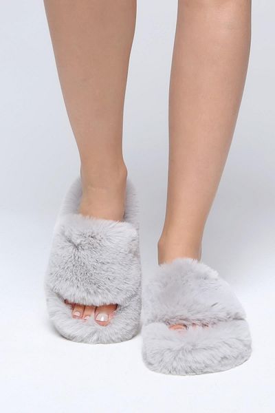 Beyond Γκρι Extra Soft Furry Γυναικείες Παντόφλες Σπιτιού 3cm BYND01