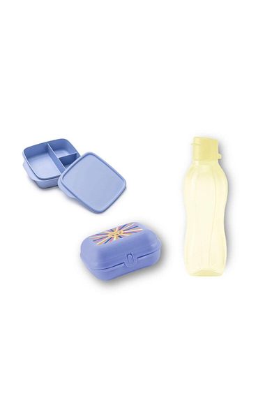 Tupperware Back to School Set of 3 - Rainbow and Blackberry 550 ml Food Container, Eco Bottle 500 ml Milk Corn