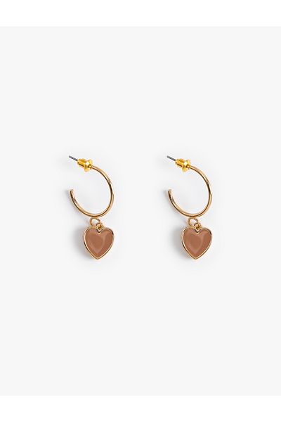 Koton Heart Patterned Dangle Hoop Earrings - Charm Detailed