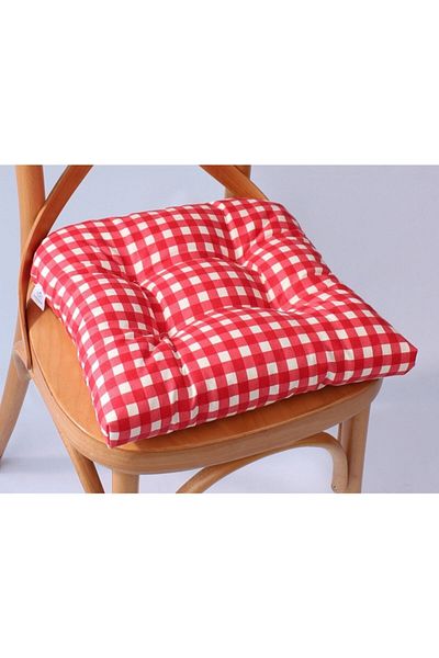 ALTINPAMUK Luxury Fluffy Gingham Chair Cushion 38x38 Red