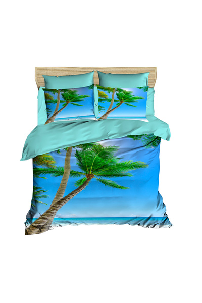 Fabeteks Seascape Palm Trees 3D Digital Double Duvet Cover Pillow Set