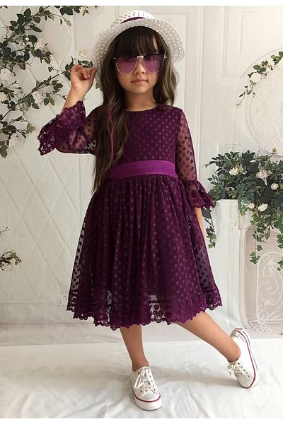 Mixie Girl's Laced Lace Dress Purple Special Occasion Birthday Dress