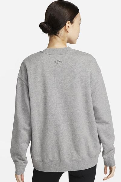 Nike Training Plus Essential Get Fit Dri Fit Graphic Crew Gray Oversized Loose Cut Women's Sweatshirt