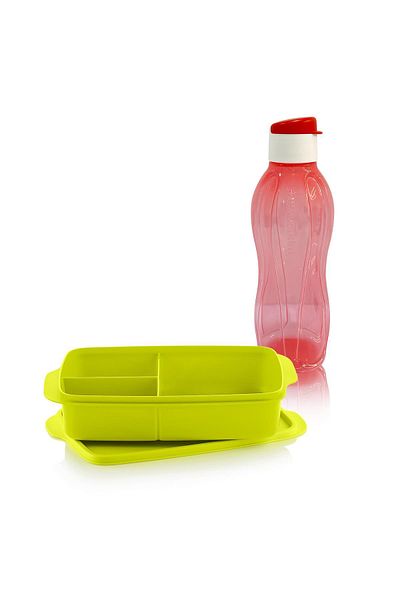 Tupperware Eco Green 1Lt Lunch Box - 750ml Cor Twinkle & Compartment Set