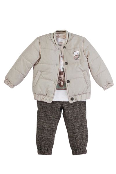 Bombili Baby Boy-Child Coat Lined Woven Linen Trousers Set of Three
