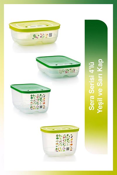 Tupperware Sera Series 4 Green and Yellow Refrigerator Storage Containers