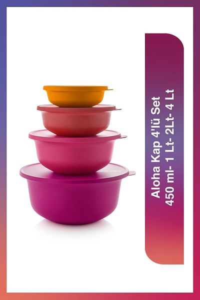 Tupperware Set of 4 Aloha Refrigerator Storage Containers 450 ml 1 Lt 2 Lt, 4 Lt