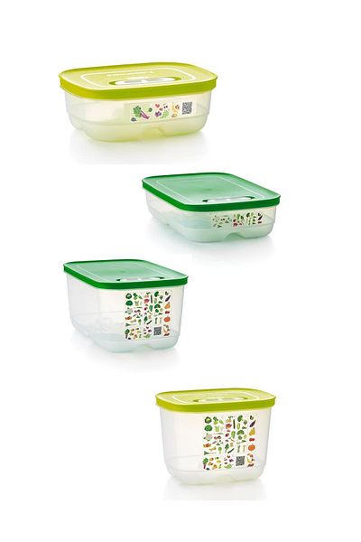 Tupperware Sera Series 4 Green and Yellow Refrigerator Storage Containers