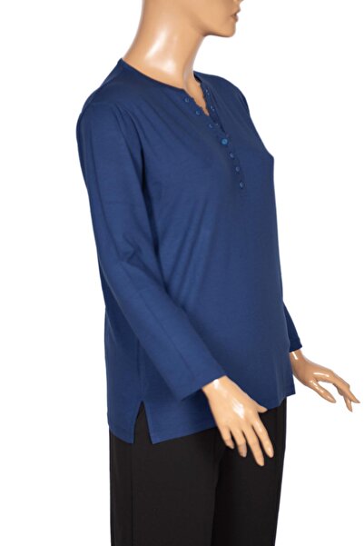 Pıtırcık Γυναικεία μπλούζα Cimariva Dicle Plus Size με λαιμόκοψη V με δαντέλα Indigo