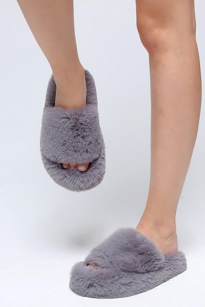 Beyond Γυναικείες Παντόφλες Smoked Extra Soft Furry House 3cm Bynd01
