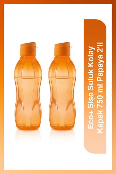 Tupperware Eco Bottle Easy Cover Water Bottle and Flask Papaya 2-Pack 750ml