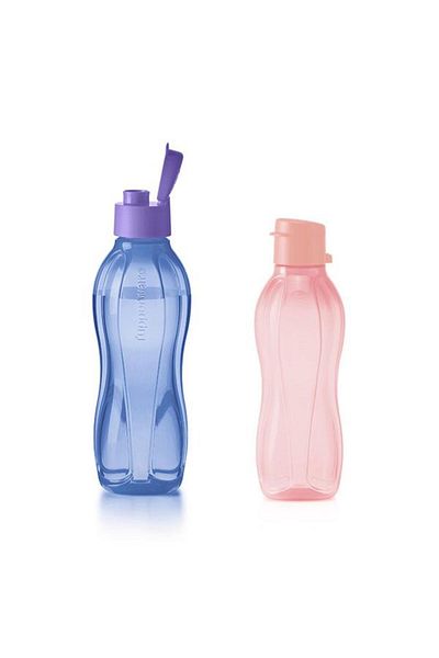 Tupperware Eco Cotton Candy 500 ml and Midnight Blue 750 ml Easy Lid Water Bottle Flask Eco-Friendly Set of 2