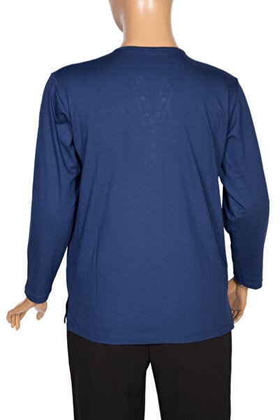 Pıtırcık Γυναικεία μπλούζα Cimariva Dicle Plus Size με λαιμόκοψη V με δαντέλα Indigo