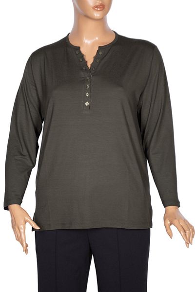 Pıtırcık Γυναικεία μπλούζα Cimariva Dicle Plus Size με λαιμόκοψη V με δαντέλα χακί