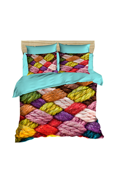 Fabeteks Wool Knitting Colorful 3D Digital Double Duvet Cover Pillow Set