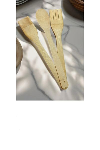 VZN Bamboo 3-Piece Spoon Spatula Set Wood Natural Unpainted Spoon Spatula
