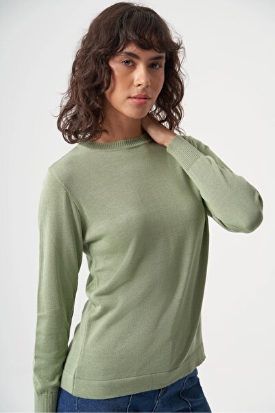 Mizalle Basic o Yaka Viskon Akrilik Su Yeşili Triko