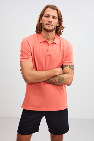 GRIMELANGE Morgan Men's Regular Fit 100% Cotton Pink Polo Neck T-shirt