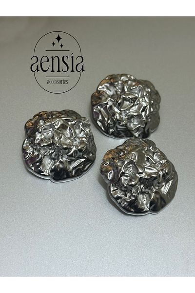 aensia Oversized Silver Coat Jacket Trench Coat - 3.43 cm Wrinkled Model, 3-Pack Button