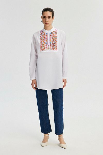 Touché Privé Button Tunic with Embroidery Detail