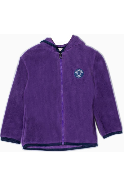 İrem Çocuk Giyim Girl's Classic Summer Embroidered Hooded Zipper Closure Pocket Purple Color Fleece Cardigan
