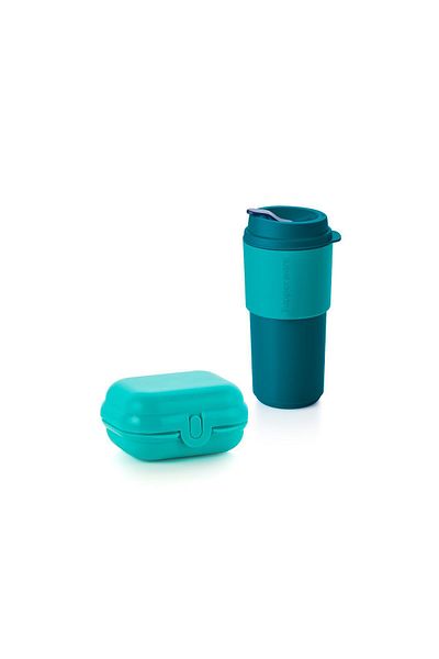 Tupperware Eco Mini Food Carrying Container & All with Me Cup Mug & Thermos Blue 490 ml