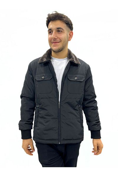 Brango Micro Fabric Coat with Fur Collar