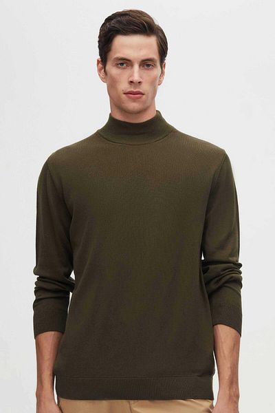 D'S Damat Πλεκτό πουλόβερ Ds Damat Regular Fit, Χακί από βαμβάκι, Half Fisherman Knitwear