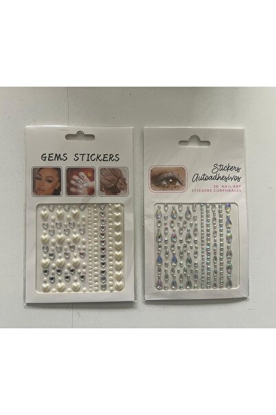 KAİZEN 2 Kartela Birden Face Gems Yapışkanlı Yüz Taşı Seti Kalp ve Damla