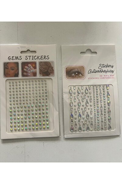 Airbrush Tattoo 2 Kartela Birden Face Gems Yapışkanlı Yüz Taşı Seti