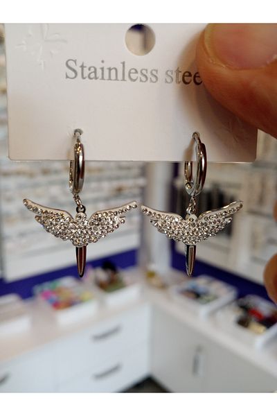 MODA Steel Earrings with Stone Angel Motif