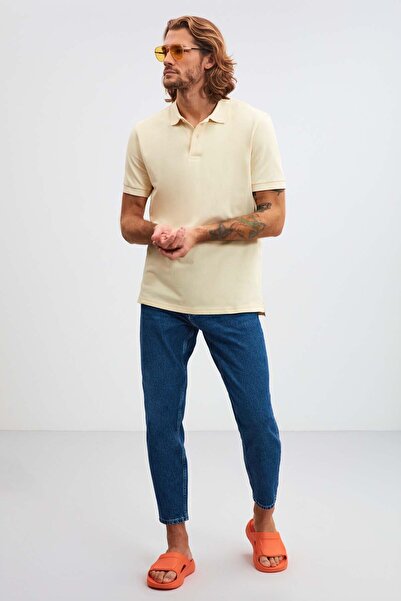 GRIMELANGE Morgan Men's Regular Fit 100% Cotton Yellow Polo Neck T-shirt